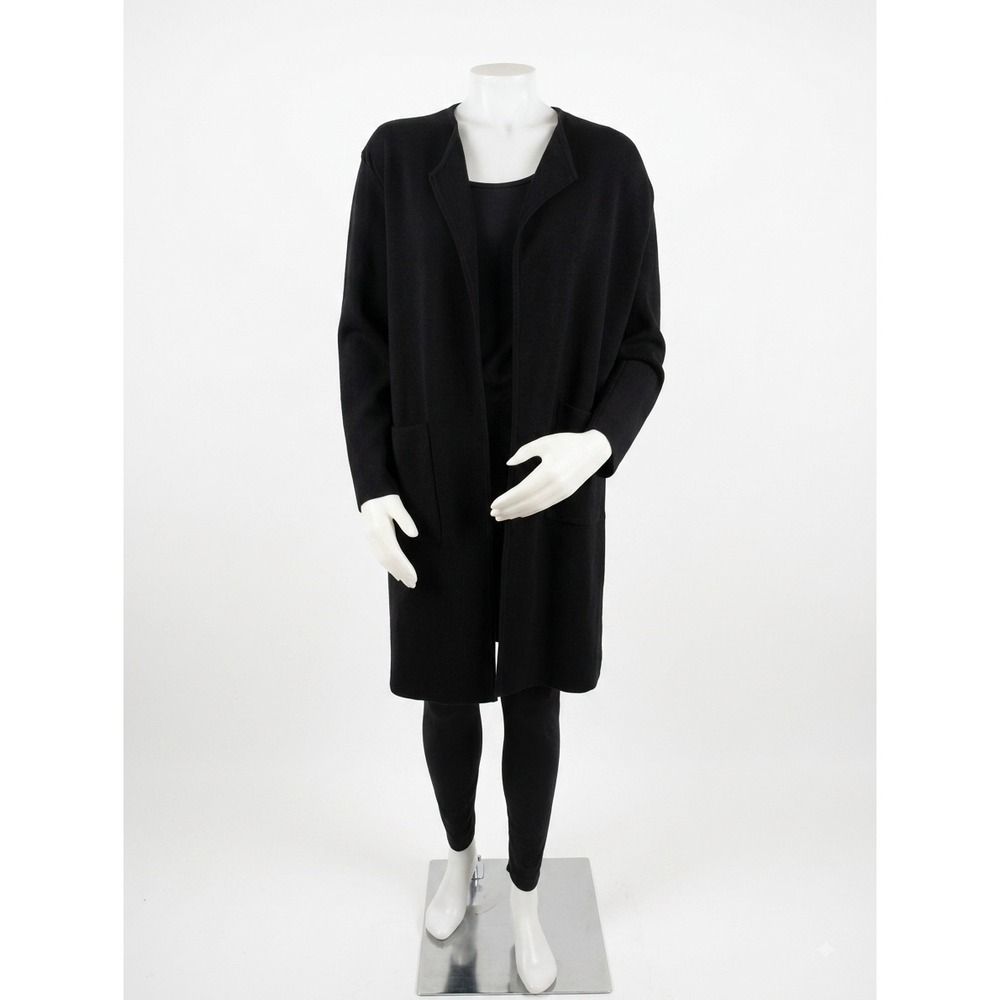 Merokeety Black Longline Coatigan  Open Front Duster Size M